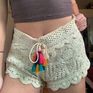 Surf Gypsy Multicolored-Tassel Crochet Swim Shorts
